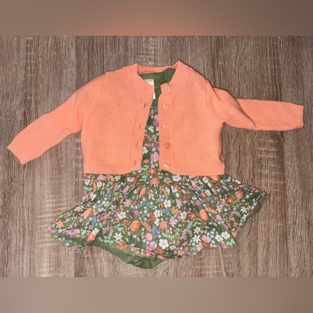 Floral Dress with Peach Cardigan